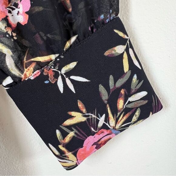 Rachel Rachel Roy Tie Neck Black Chiffon Sheer Sleeve Floral Mini Dress Size 4 - Picture 10 of 16